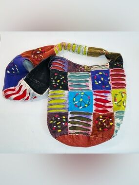 Rising International Patchwork Hobo Bag Colorful Boho Retro Fabric Festival